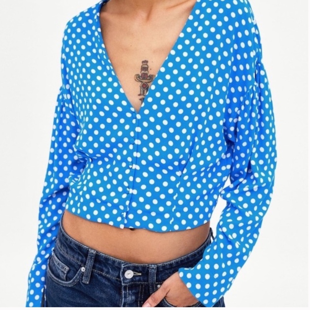 Zara polka dot crop blouse